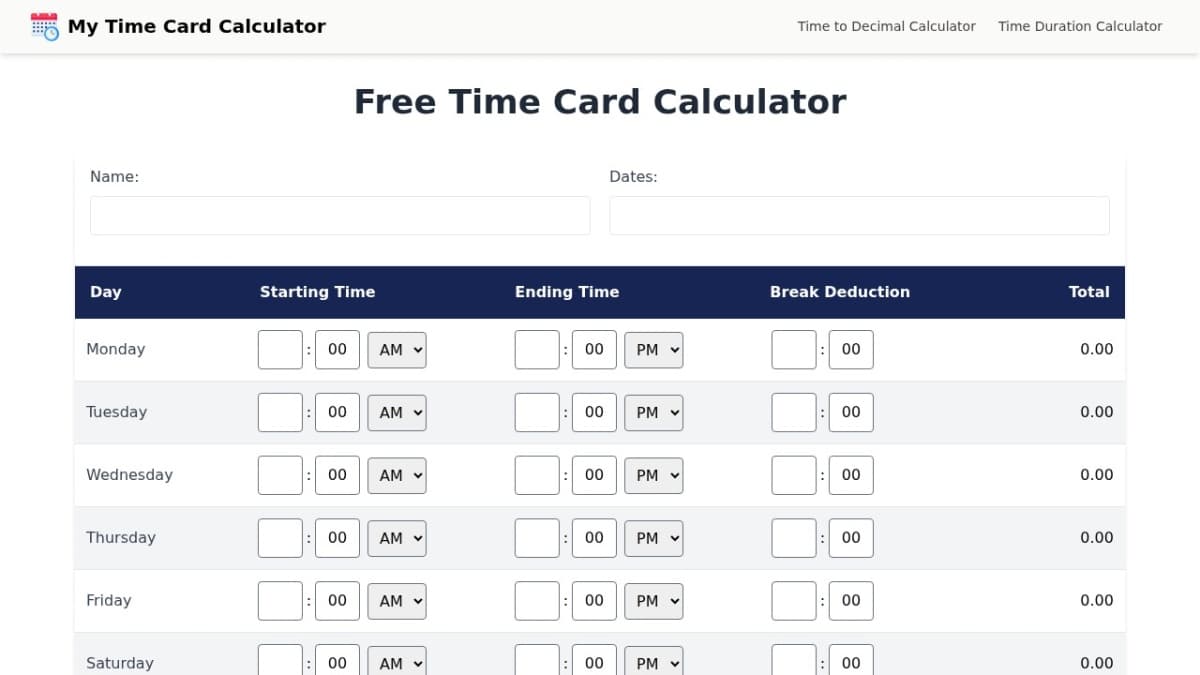 My Time Card Calculator