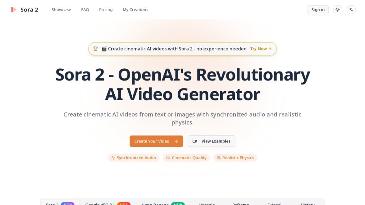 Sora 2 - Cinematic AI Video Generator with Audio