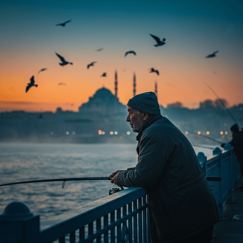 Gemini Image Prompt for photograph: A dramatic, cinematic profile view capturing native anglers...