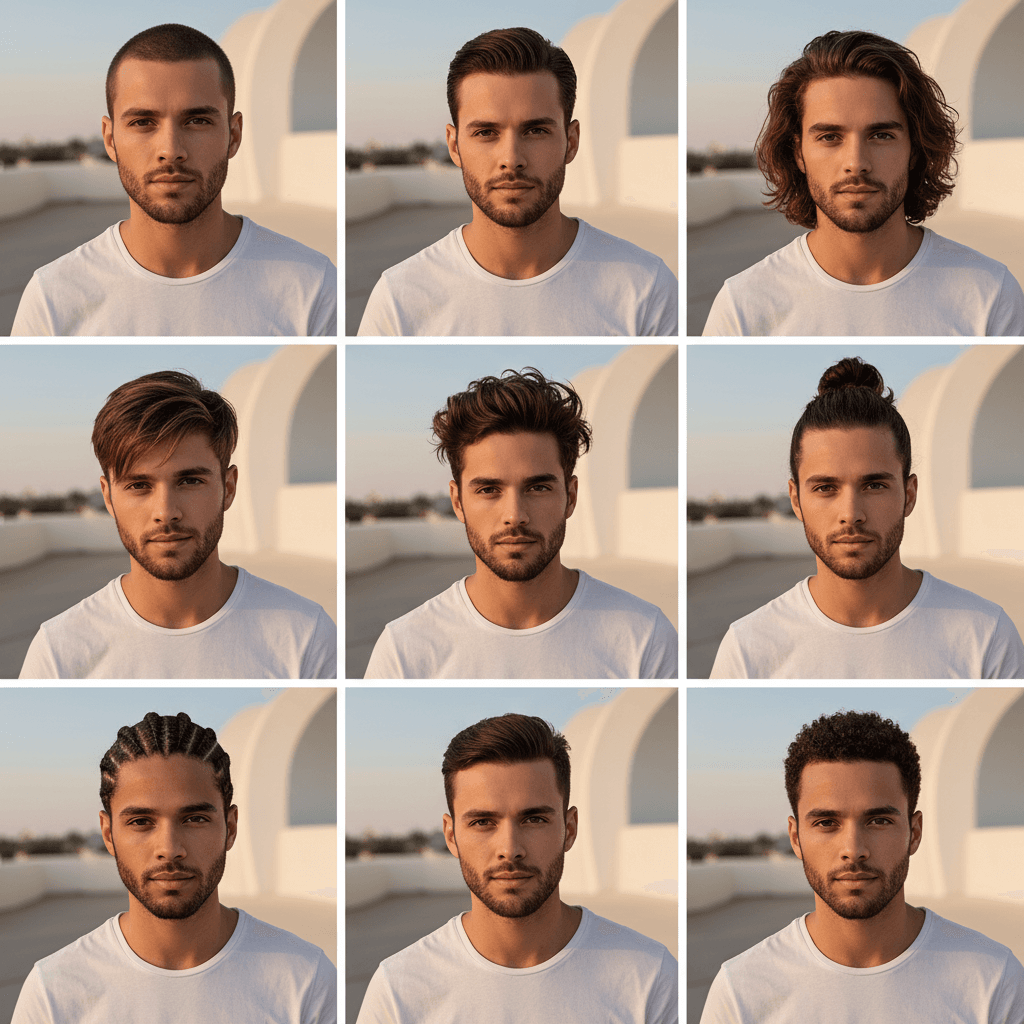 Gemini Image Prompt for json, photograph: An immaculate, visually appealing 3x3 grid of portrait image...