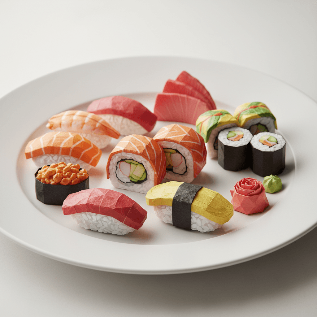 Gemini Image Prompt for 3d: An ultra-detailed papercraft FOOD ITEM meticulously folded f...