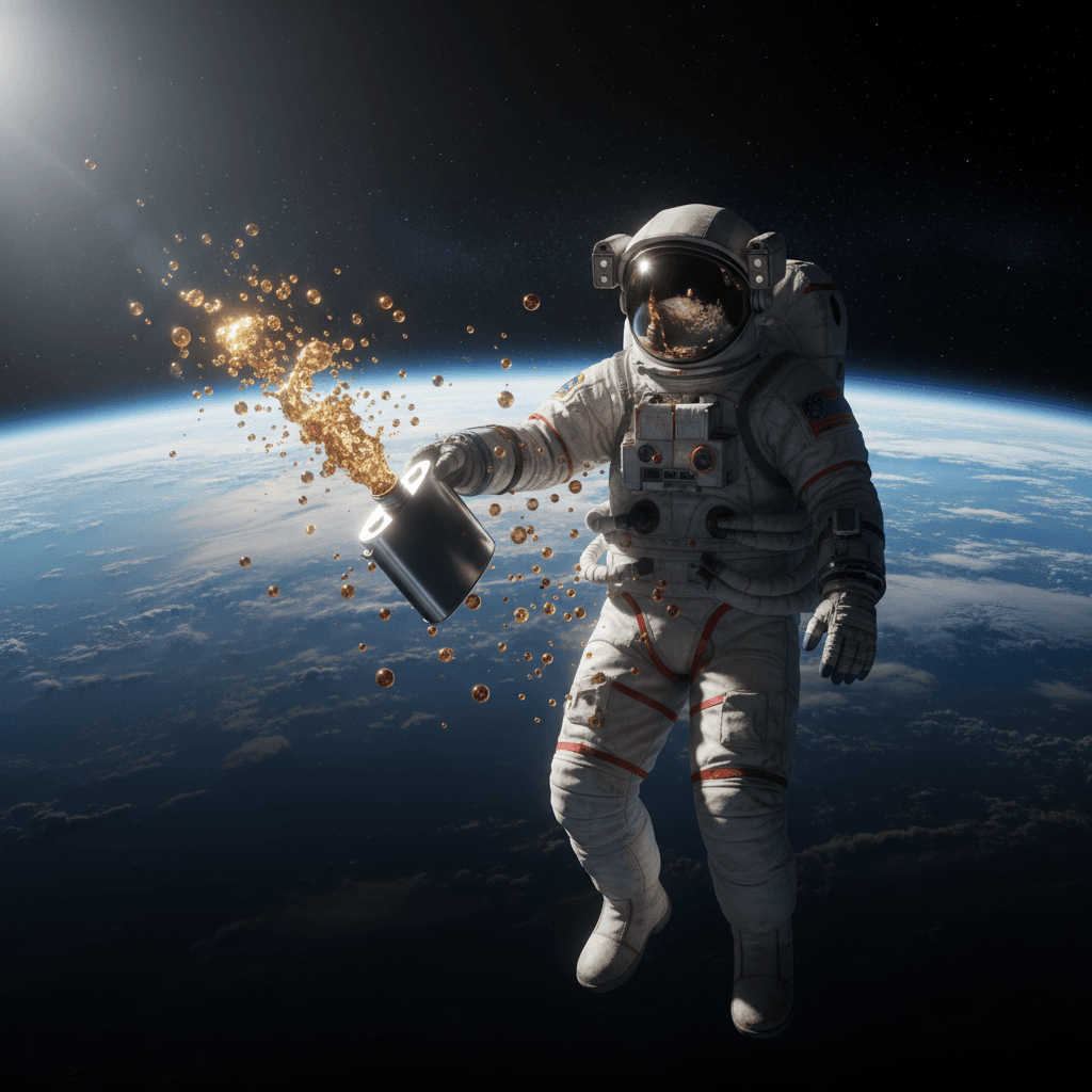 Gemini Image Prompt for other, photograph: An ultra-detailed, filmic perspective of a cosmonaut adrift...