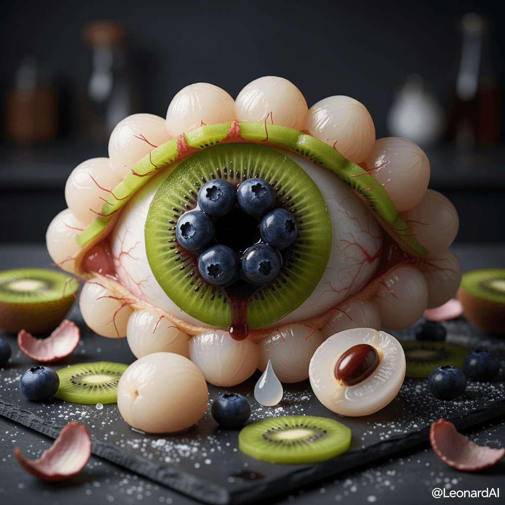 Gemini Image Prompt for food: Not an ocular organ! 👁️ A food artwork resembling an eye,...
