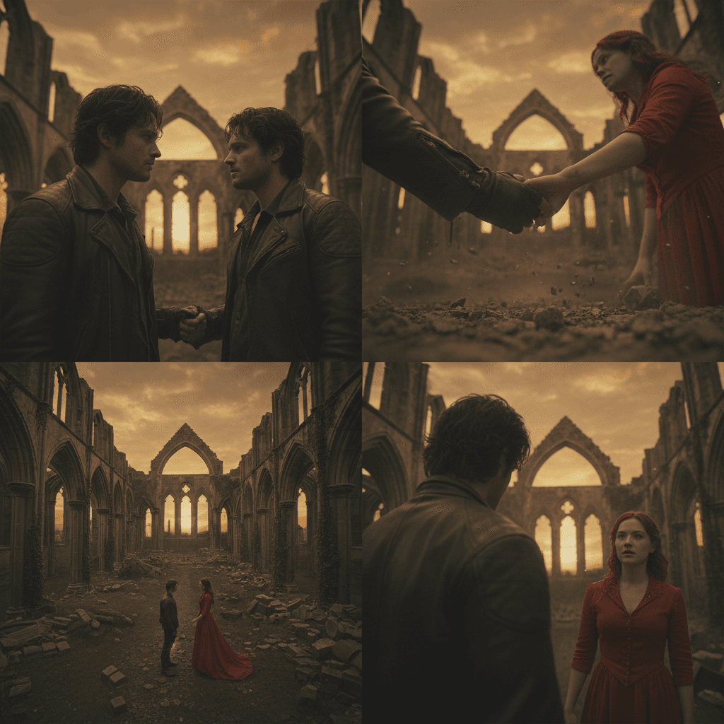 Gemini Image Prompt for other: Generate a 2x2 cinematic grid, showcasing identical characte...