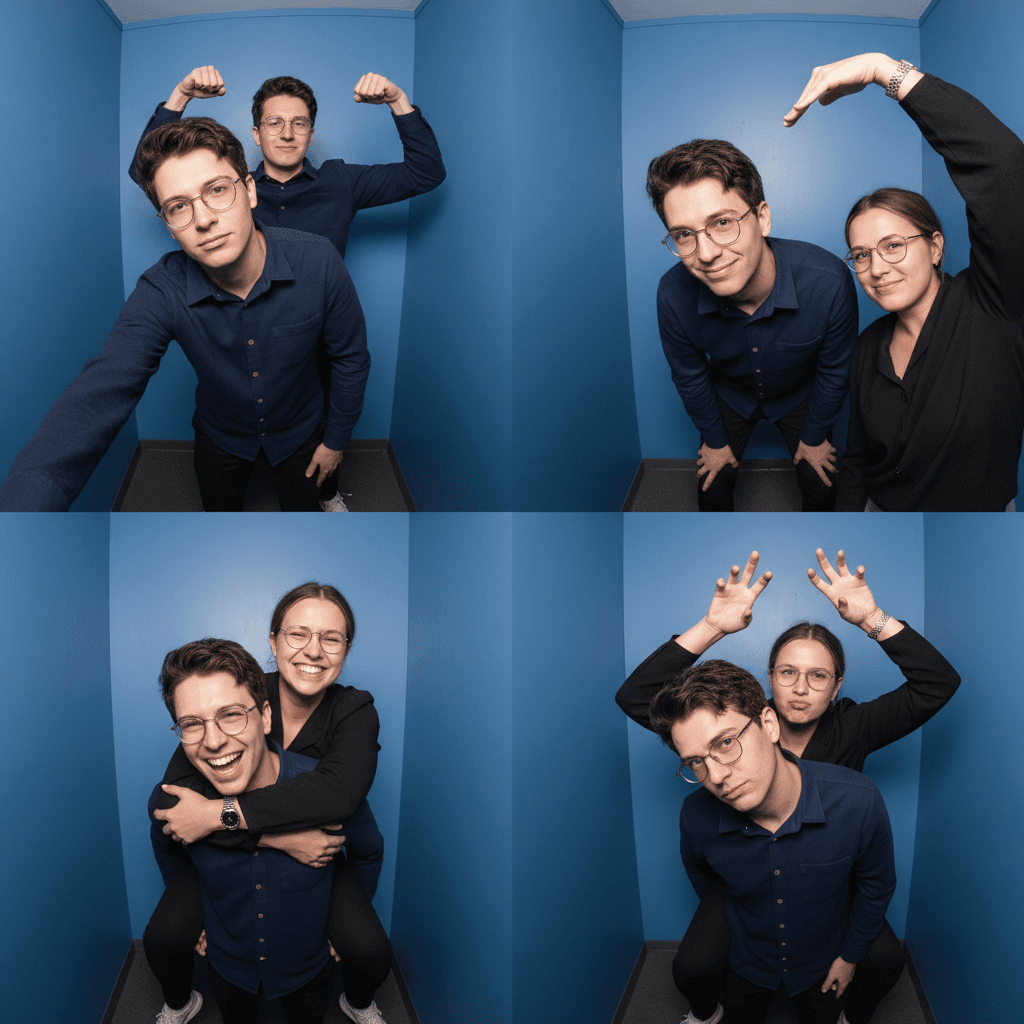 Gemini Image Prompt for json, photograph: task: Generate a photobooth strip visual, mimicking an iP...