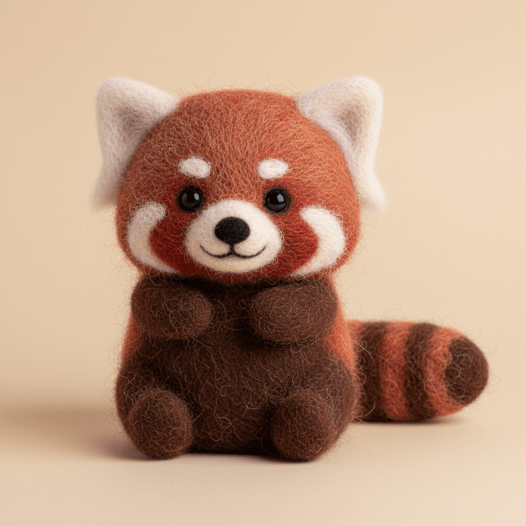 Gemini Image Prompt for json, 3d, product: An extremely lifelike, hand-felted wool creation mimicking a...