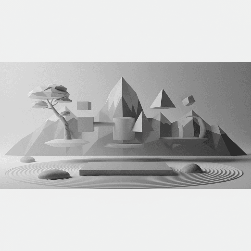 Gemini Image Prompt for other: SUBJECT rendered as simplified geometric shapes, suspended w...