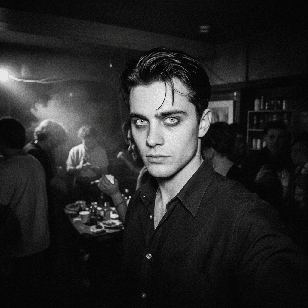 Gemini Image Prompt for photograph, app: Gritty, high-contrast monochromatic snapshot, emulating a 19...