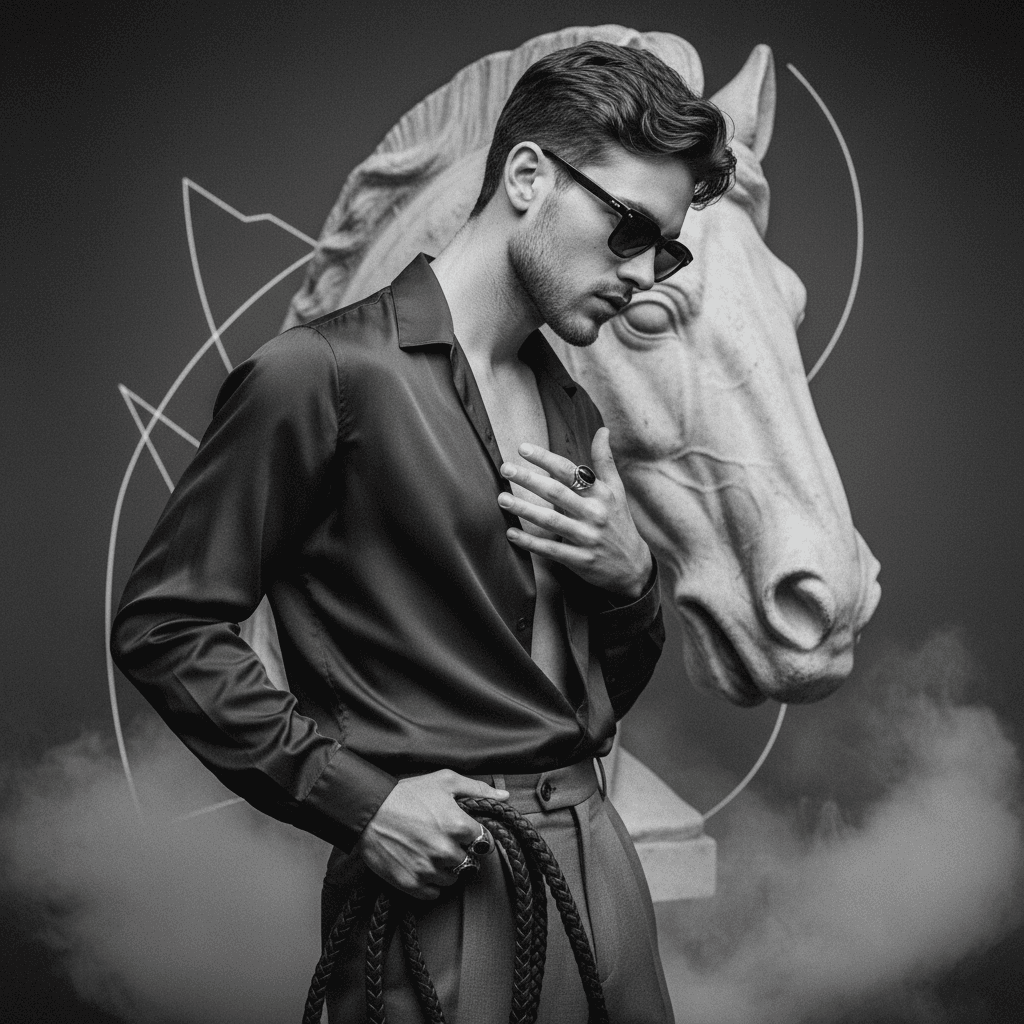 Gemini Image Prompt for photograph: Photorealistic 8K filmic monochrome headshot, portrait orien...