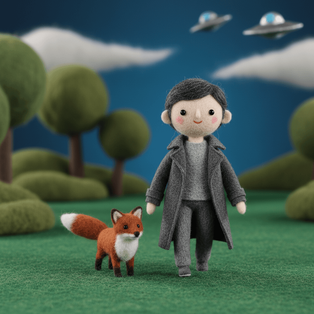 Gemini Image Prompt for 3d, json: An artisanal, miniature tableau constructed from felt, showc...