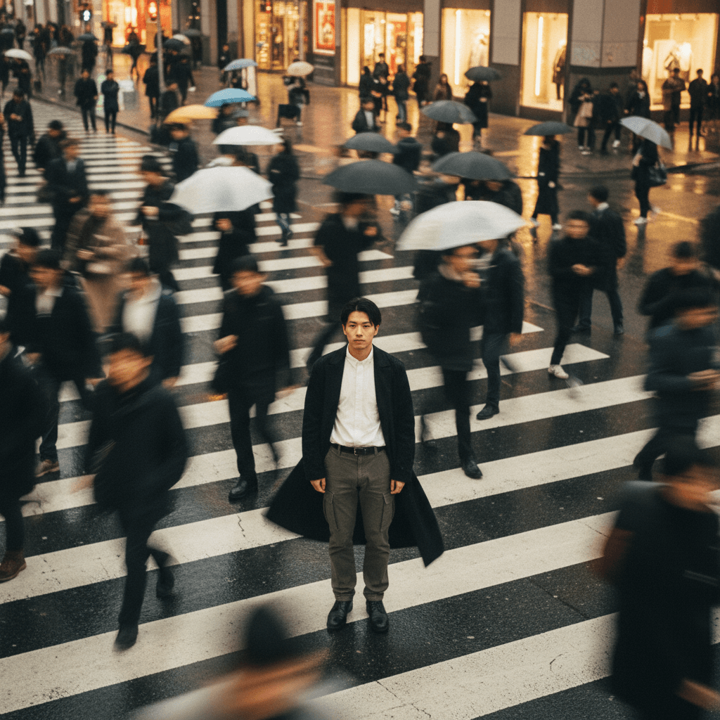 Gemini Image Prompt for photograph: Street photography scene with a cinematic feel, emphasizing...