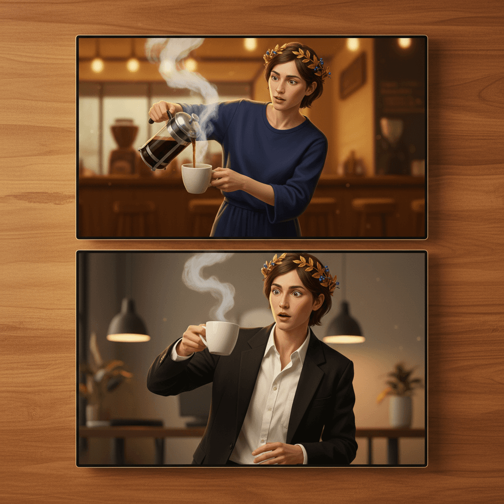 Gemini Image Prompt for other: Ultra-detailed 8K cinematic rendering, showcasing two comput...