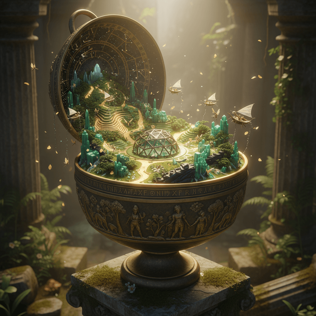Gemini Image Prompt for other, 3d: A PERIOD / TIME RECEPTACLE / VESSEL connected to HERITAGE /...