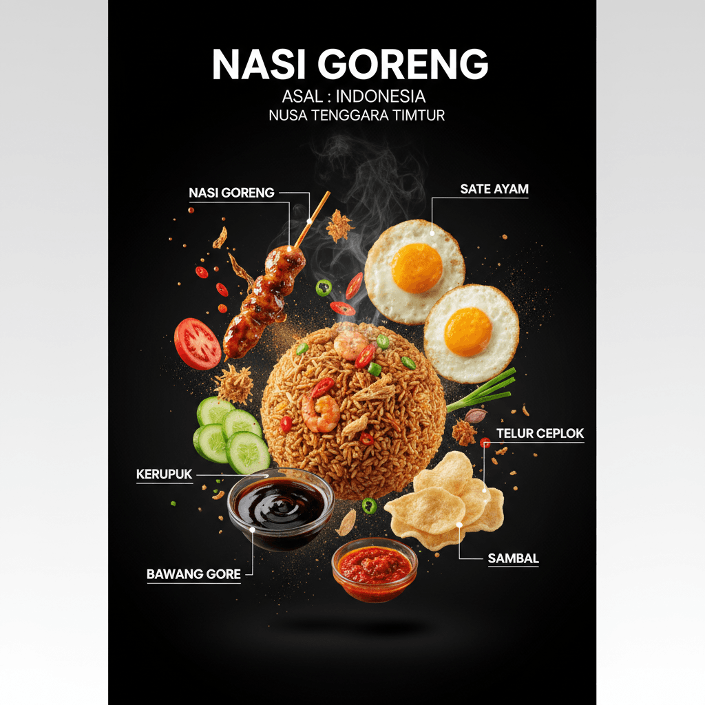 Gemini Image Prompt for food: An ultra-photorealistic graphic display poster of Indonesian...